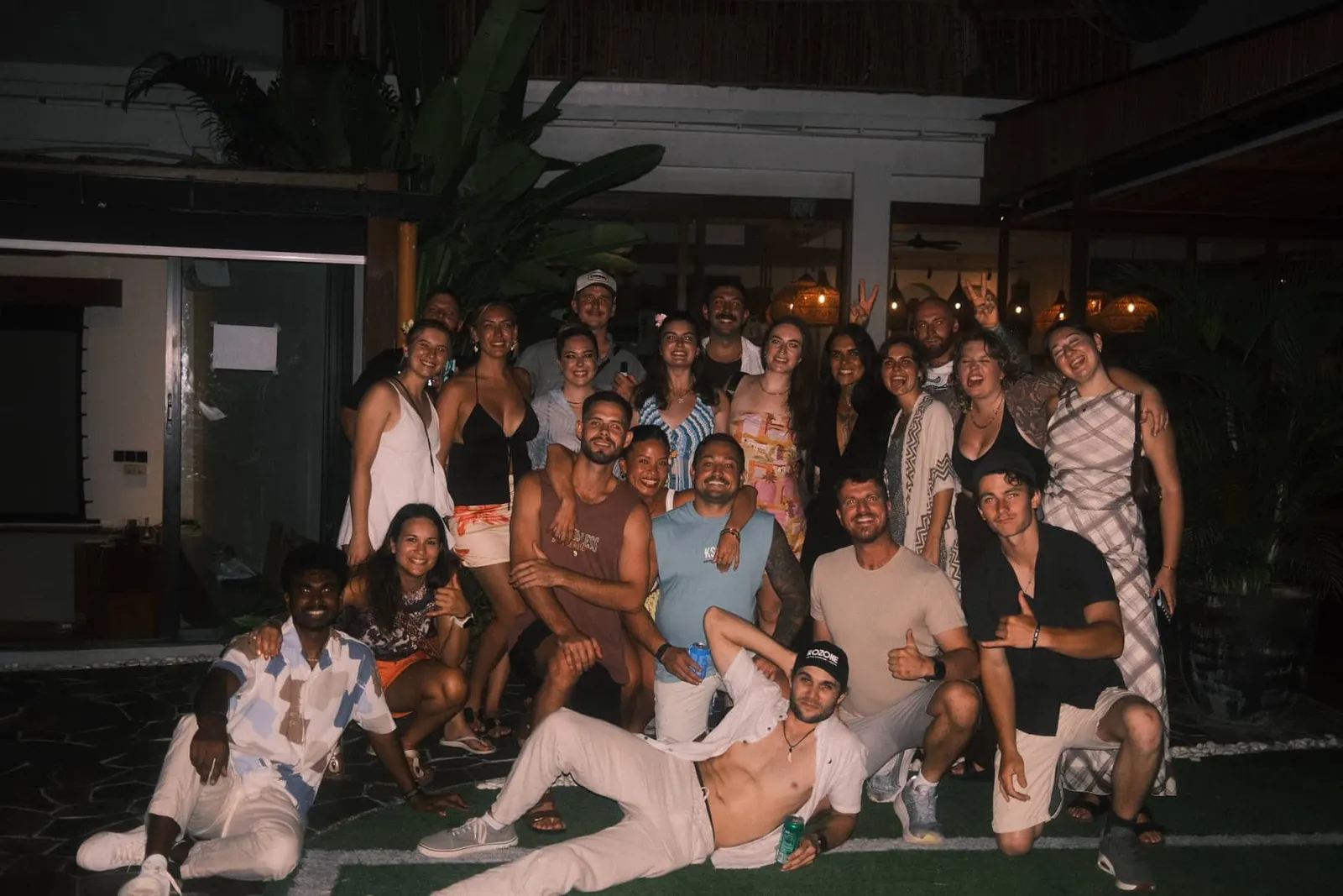 The retreat group together at the villa at night