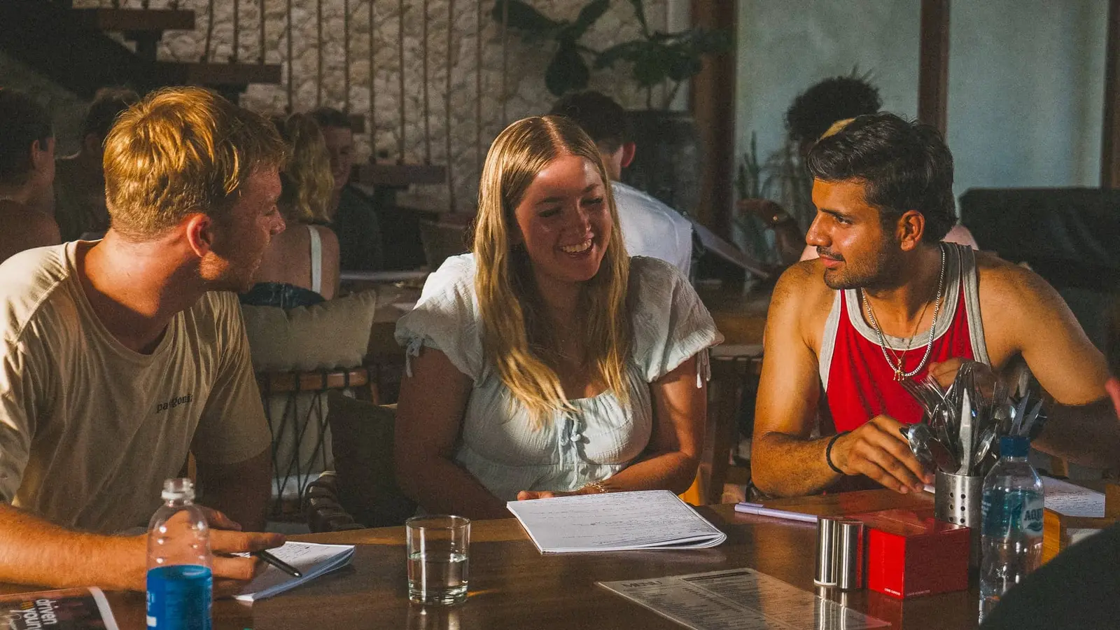 Founders talking business around a table