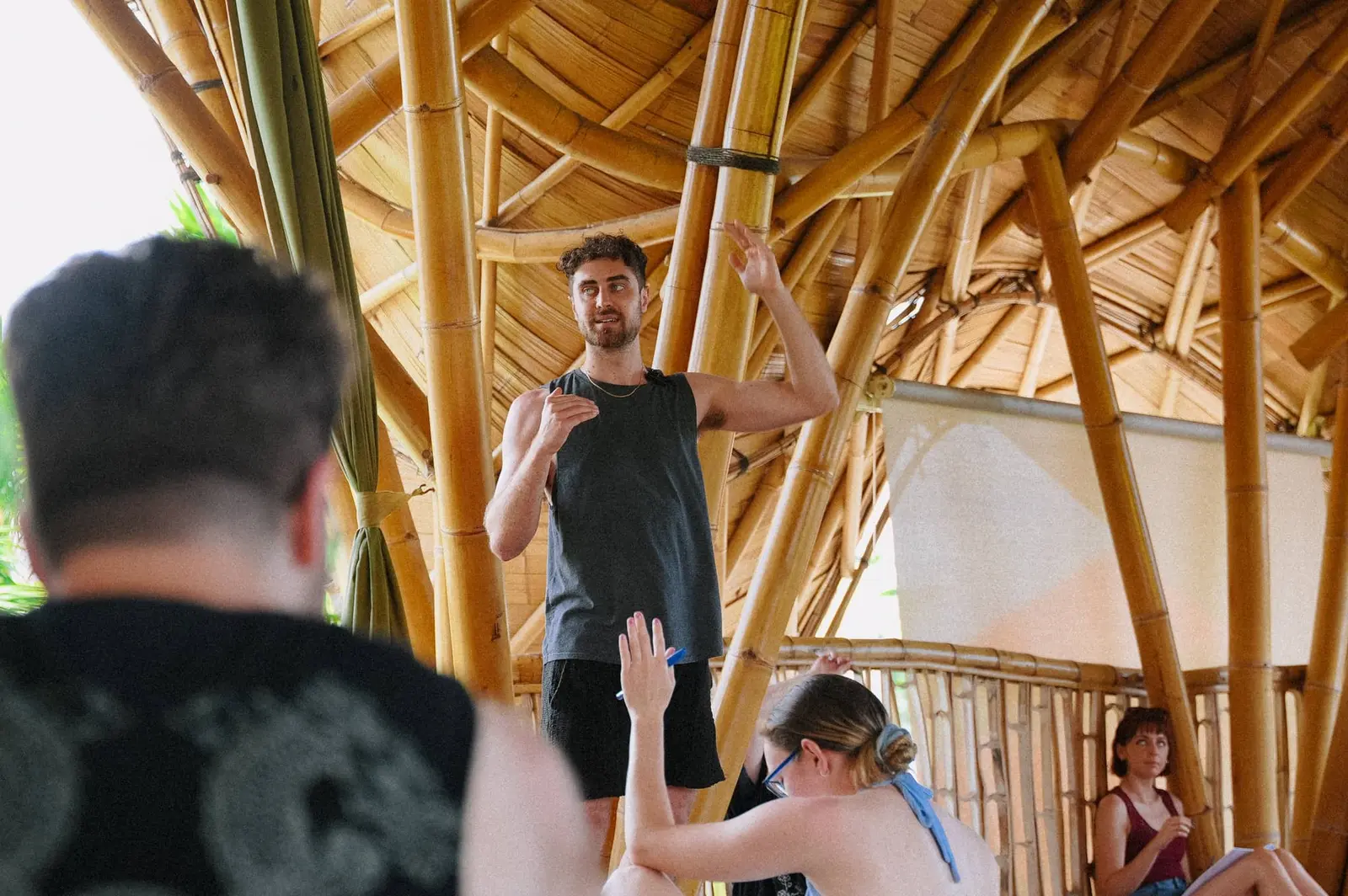 A morning session in the bamboo shala at the villa in Canggu